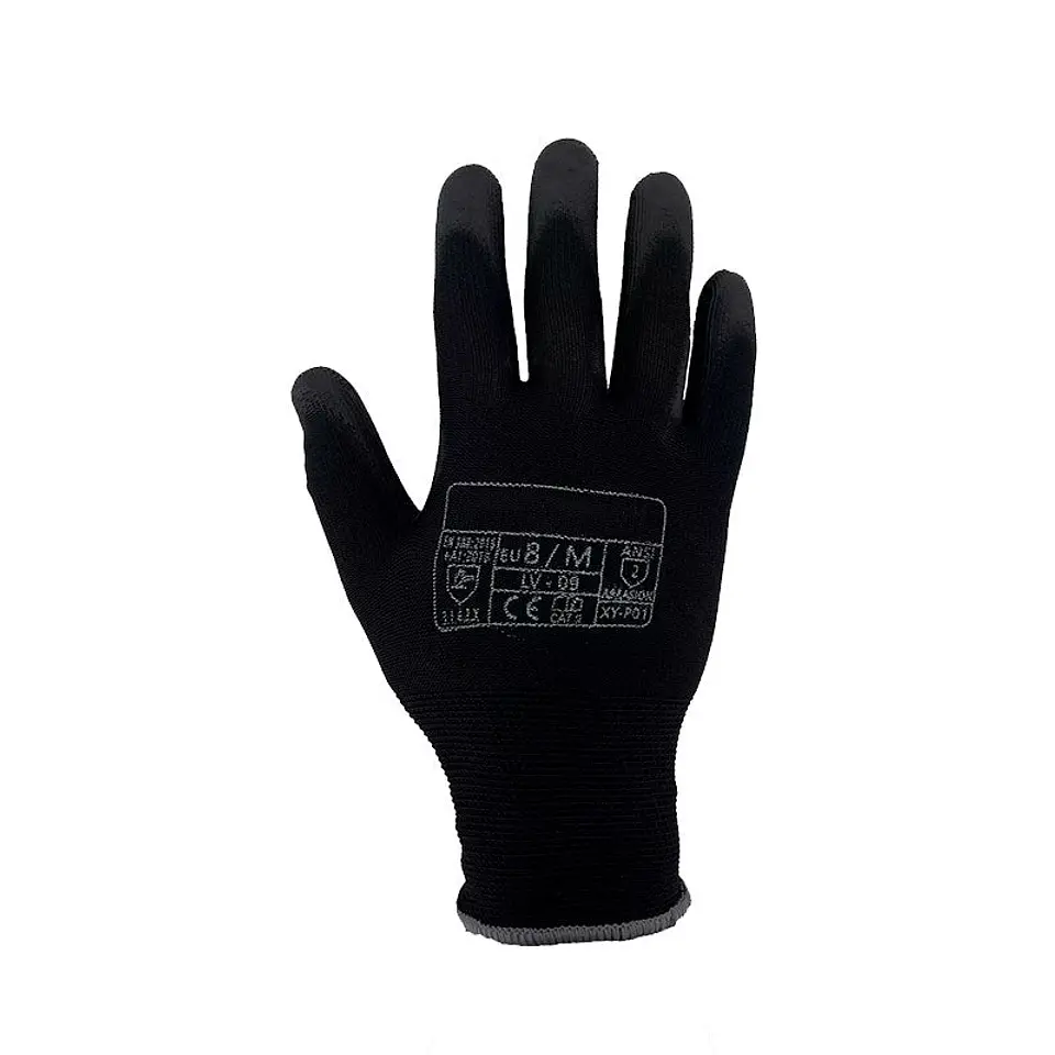Guantes de Trabajo Nylon y PU Negro LV-09 ( 12 pares ) 2