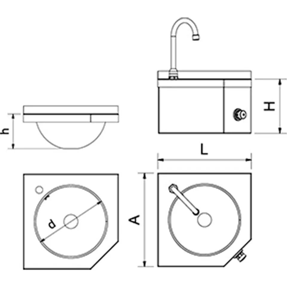 Lavamanos de Pared de Acero Inoxidable para Esquinas - Serie XS 3