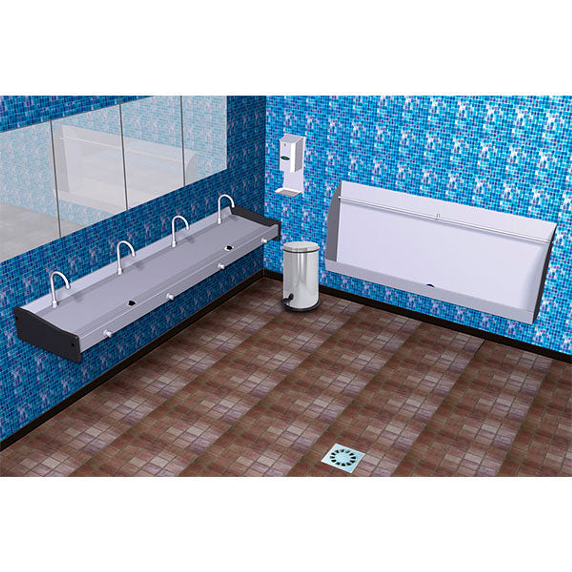 Lavamanos Colectivo De Pared Con Pulsador  3