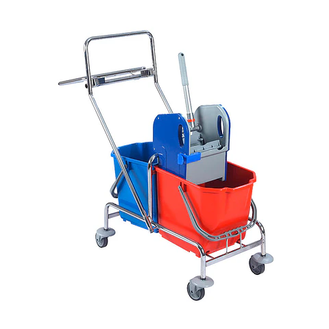 Carro de Fregado Metálico 2 Cubos Prensa y Soporte Bolsa - 2x25 L