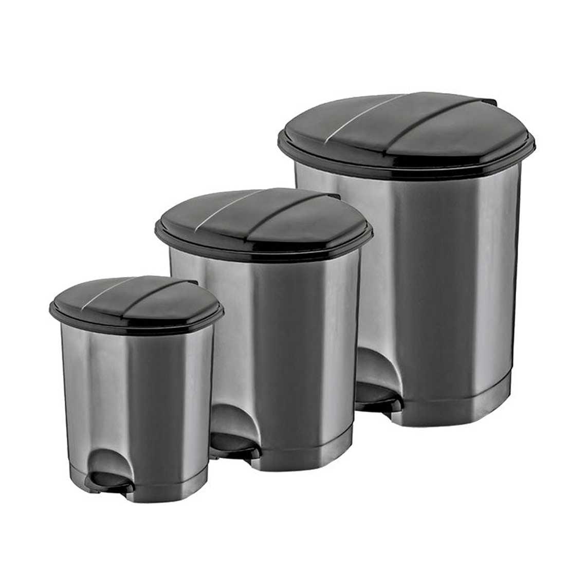 Papelera Plástica Simple con Pedal – Gris/Negro 2