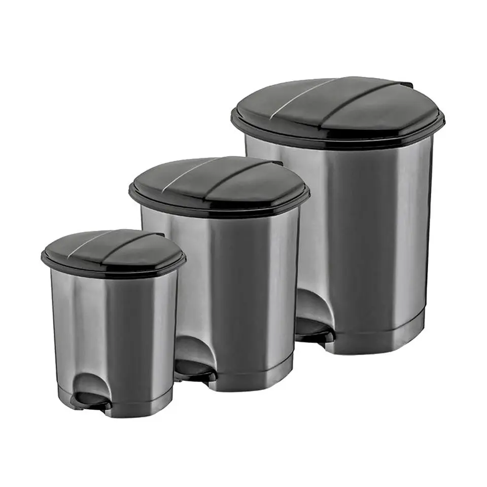 Papelera Plástica Simple con Pedal – Gris/Negro 2