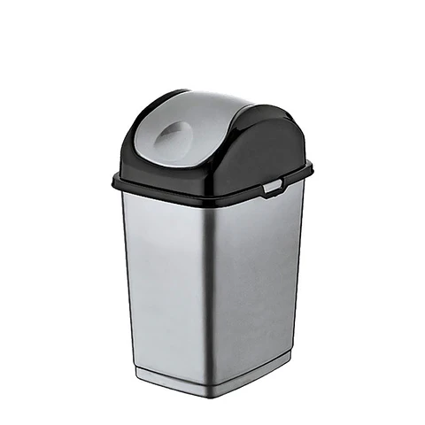 Papelera Plástica Slim Tapa Basculante - Gris/Negro