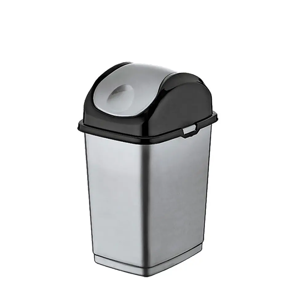 Papelera Plástica Slim Tapa Basculante - Gris/Negro 1
