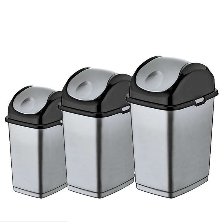 Papelera Plástica Slim Tapa Basculante - Gris/Negro 3