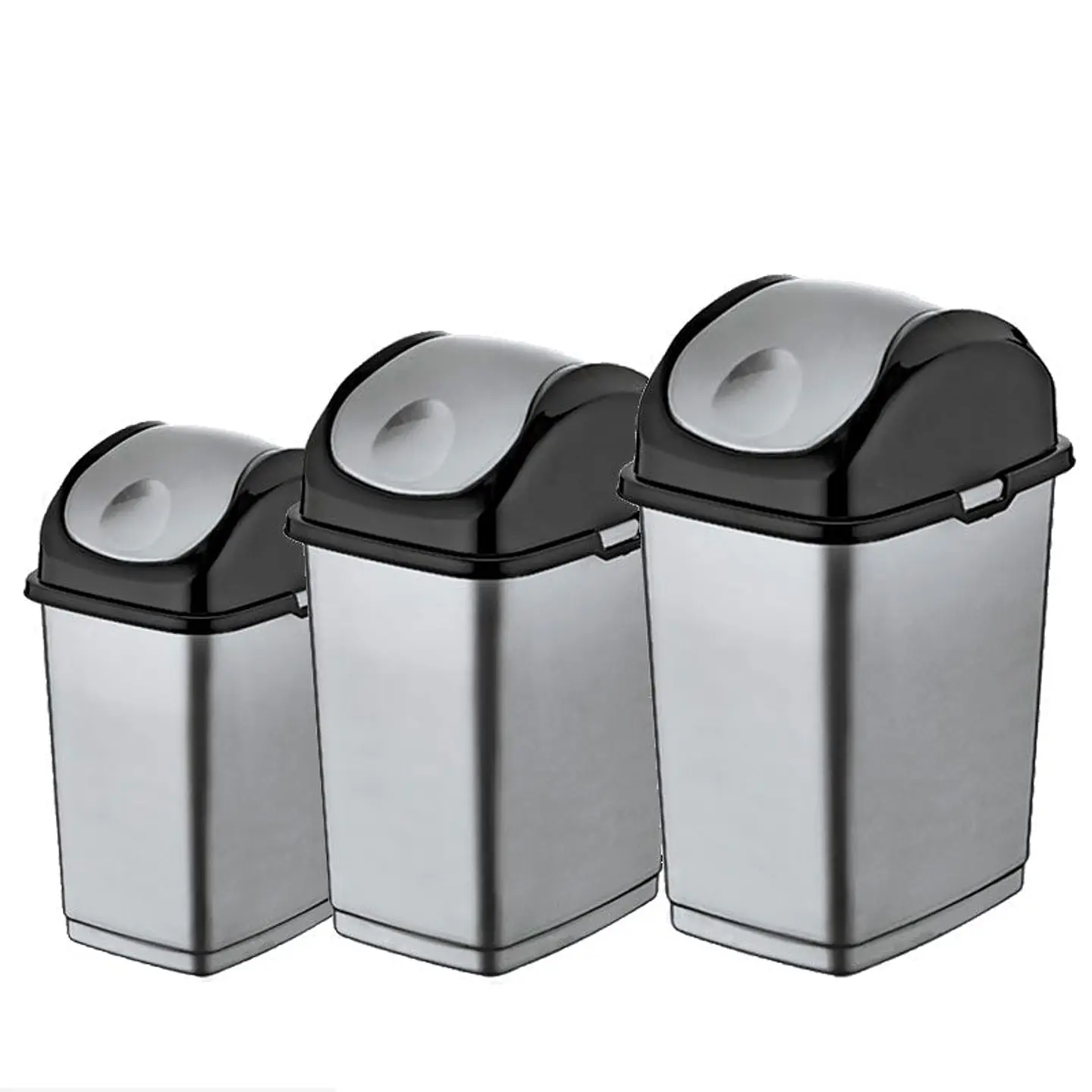 Papelera Plástica Slim Tapa Basculante - Gris/Negro 3