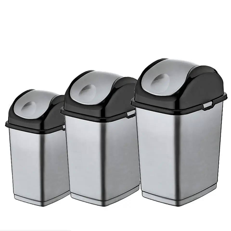Papelera Plástica Slim Tapa Basculante - Gris/Negro 3