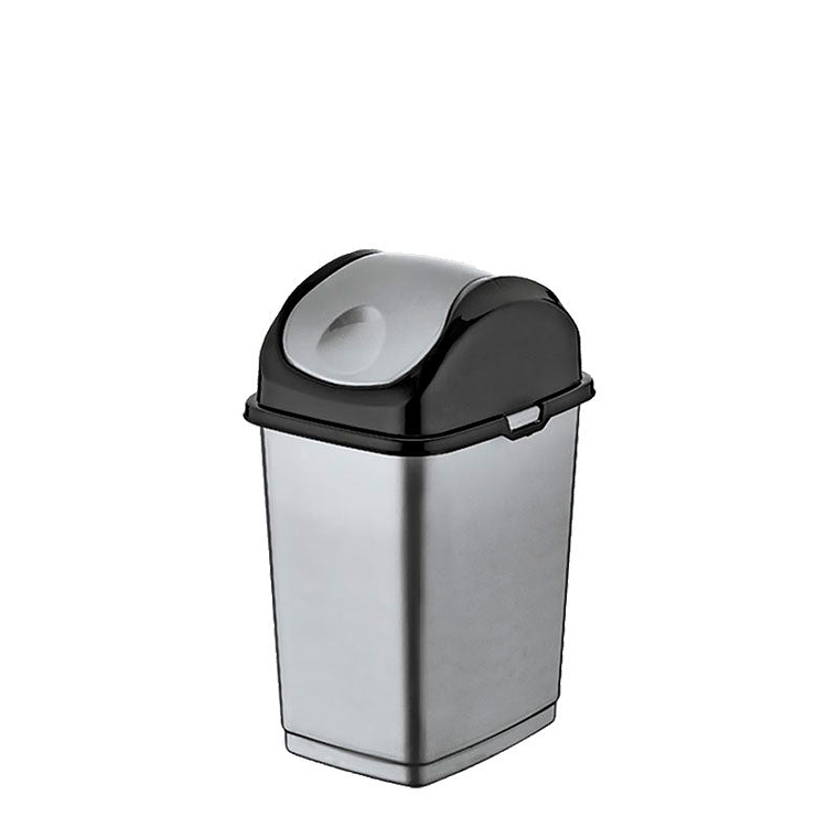 Papelera Plástica Slim Tapa Basculante - Gris/Negro 6
