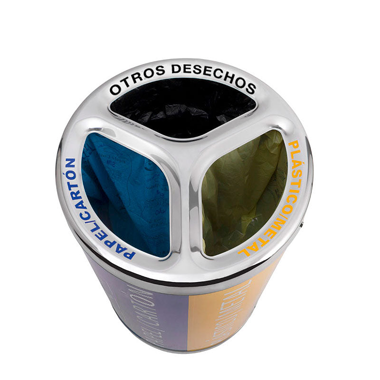 Ecopunto Redondo Inox con Vinilo Barcelona - 3 Residuos 2