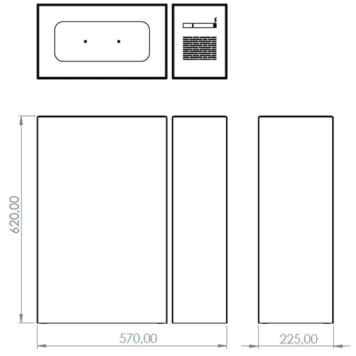 Cenicero y Papelera Rectangular Inox - 54 + 23 Litros 3