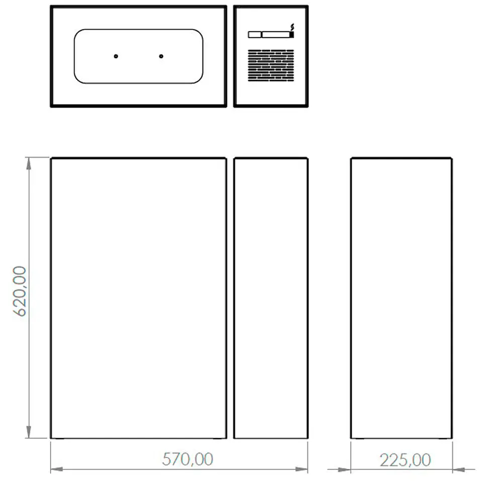 Cenicero y Papelera Rectangular Metálico - 54 + 23 Litros 3