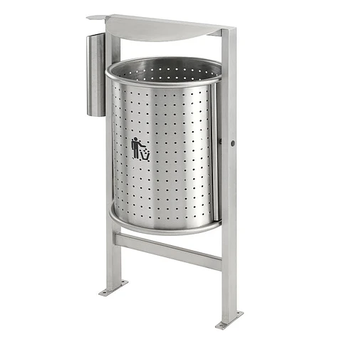 Papelera Urbana con Techado y Cenicero Circular Inox - 50 + 2 litros