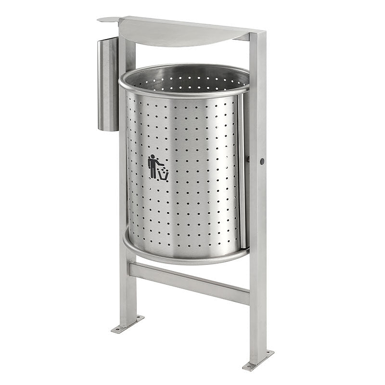 Papelera Urbana con Techado y Cenicero Circular Inox - 50 + 2 litros 1