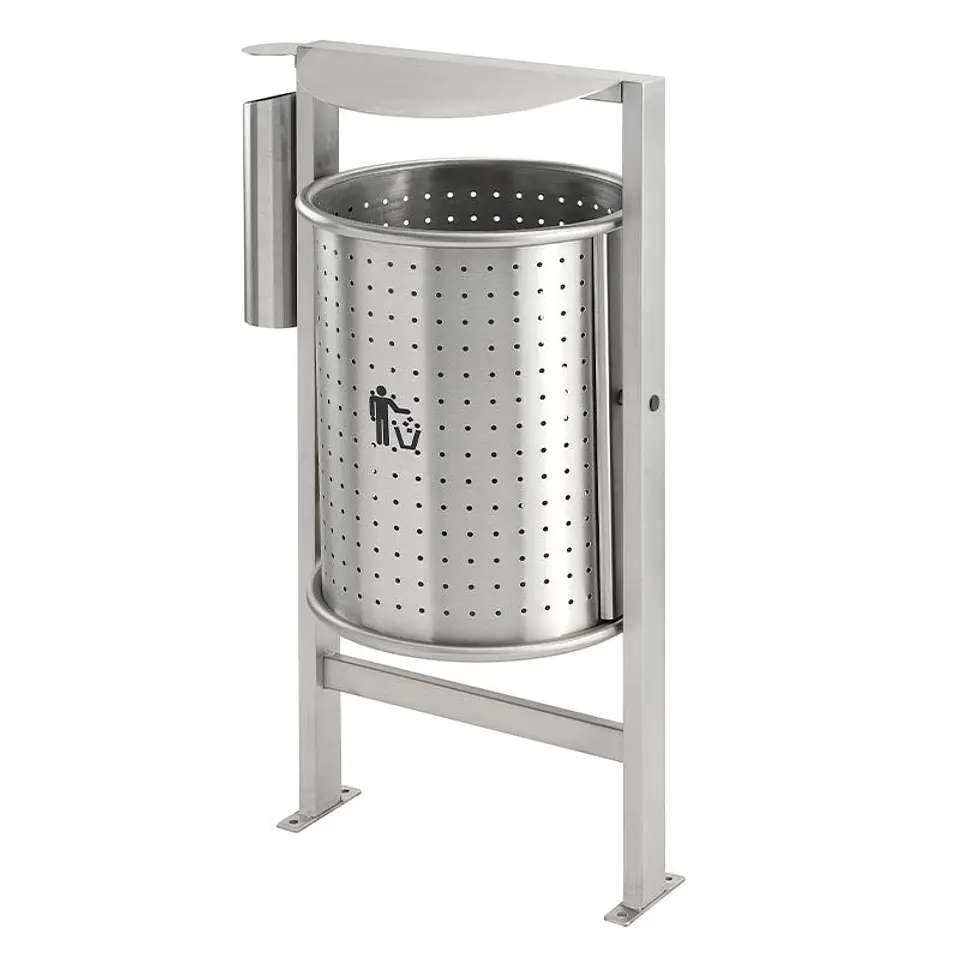 Papelera Urbana con Techado y Cenicero Circular Inox - 50 + 2 litros 1