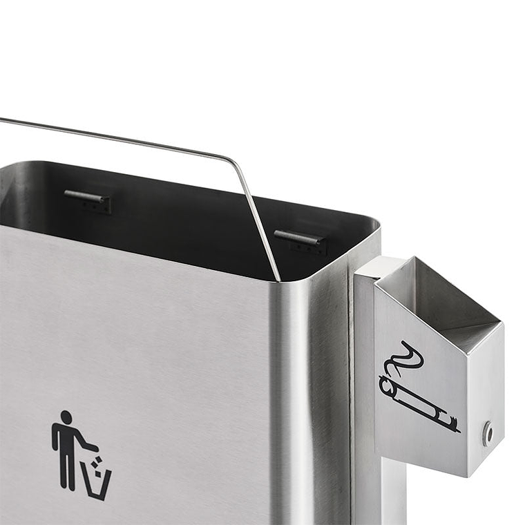 Papelera Urbana con Cenicero Rectangular Inox - 45 + 0,8 Litros 2