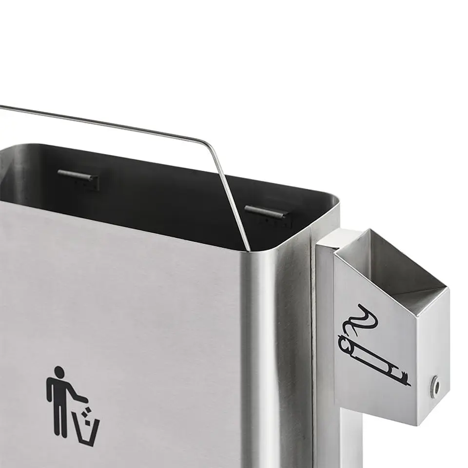 Papelera Urbana con Cenicero Rectangular Inox - 45 + 0,8 Litros 2