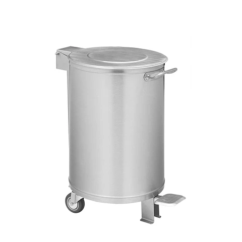 Papelera Urbana Circular Inox con Tapa y Pedal - 45 Litros