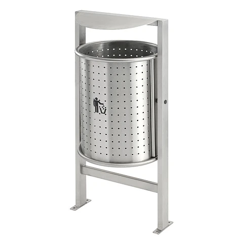 Papelera Urbana con Techado Circular Inox - 50 Litros