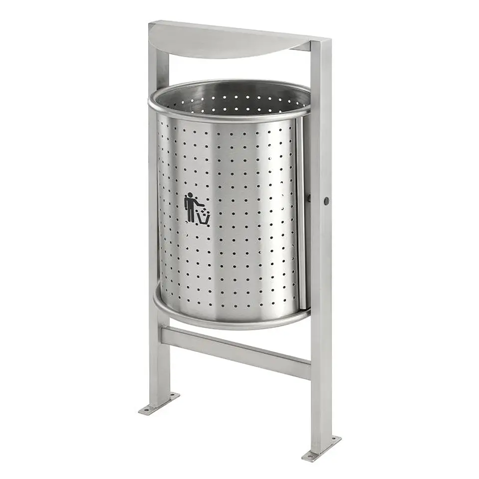 Papelera Urbana con Techado Circular Inox - 50 Litros 1
