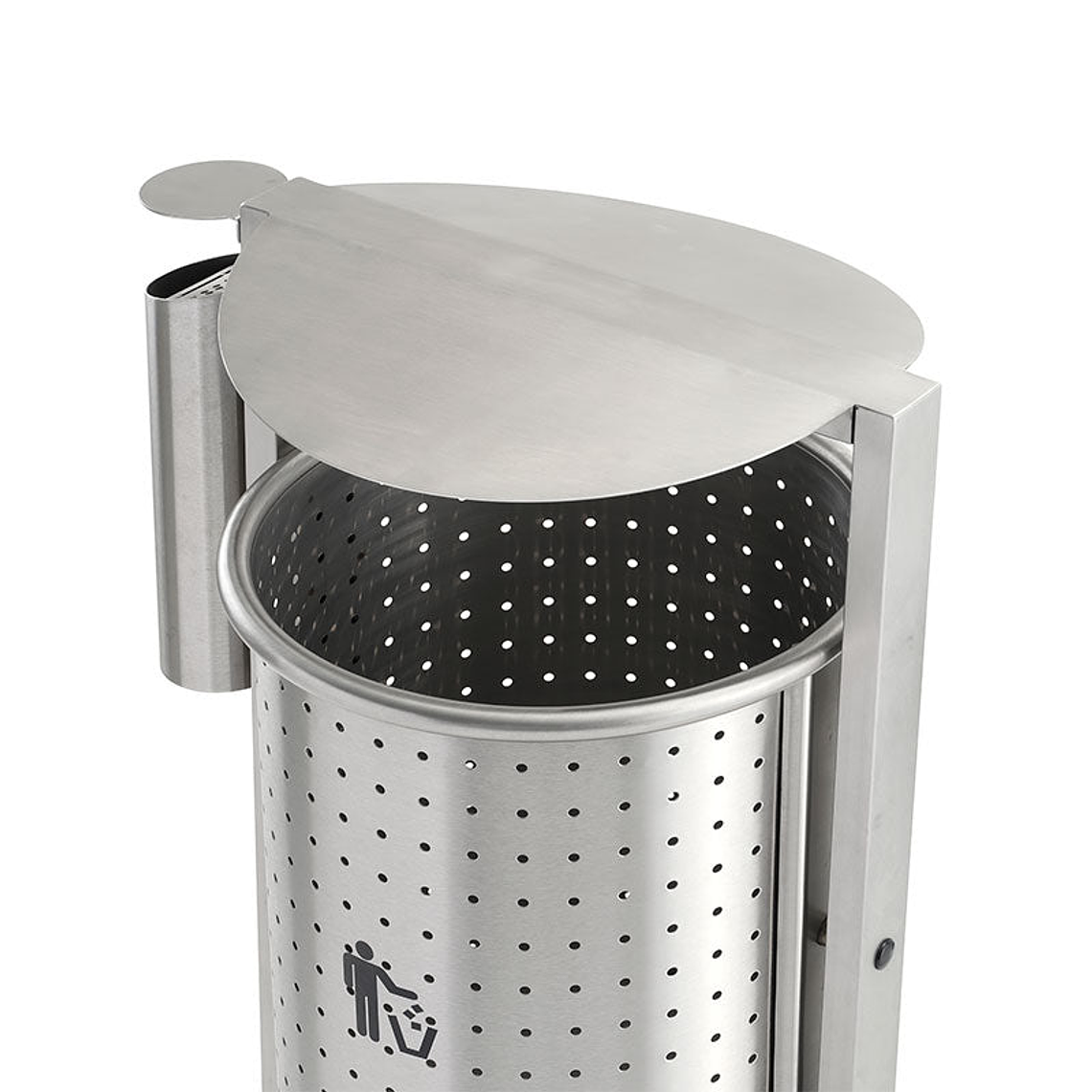 Papelera Urbana con Techado y Cenicero Circular Inox - 50 + 2 litros 2
