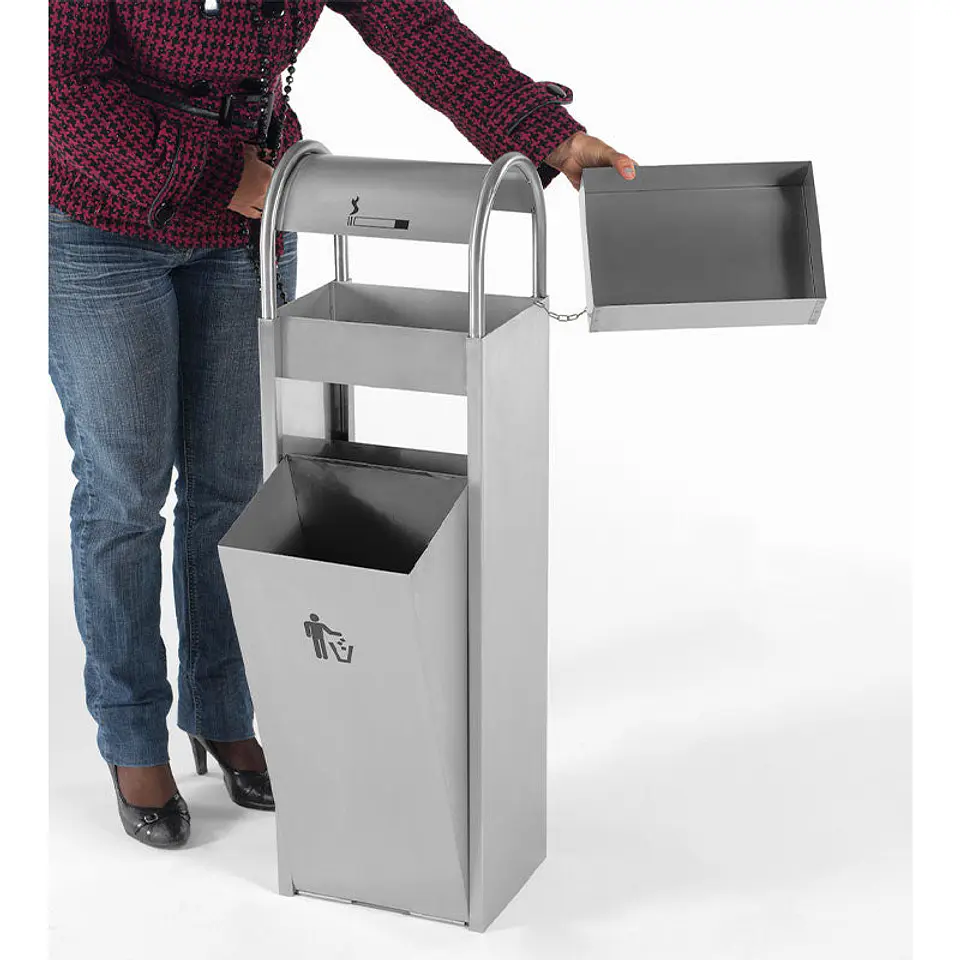 Papelera con Cenicero Rectangular Inox - 35 + 2,5 Litros 2