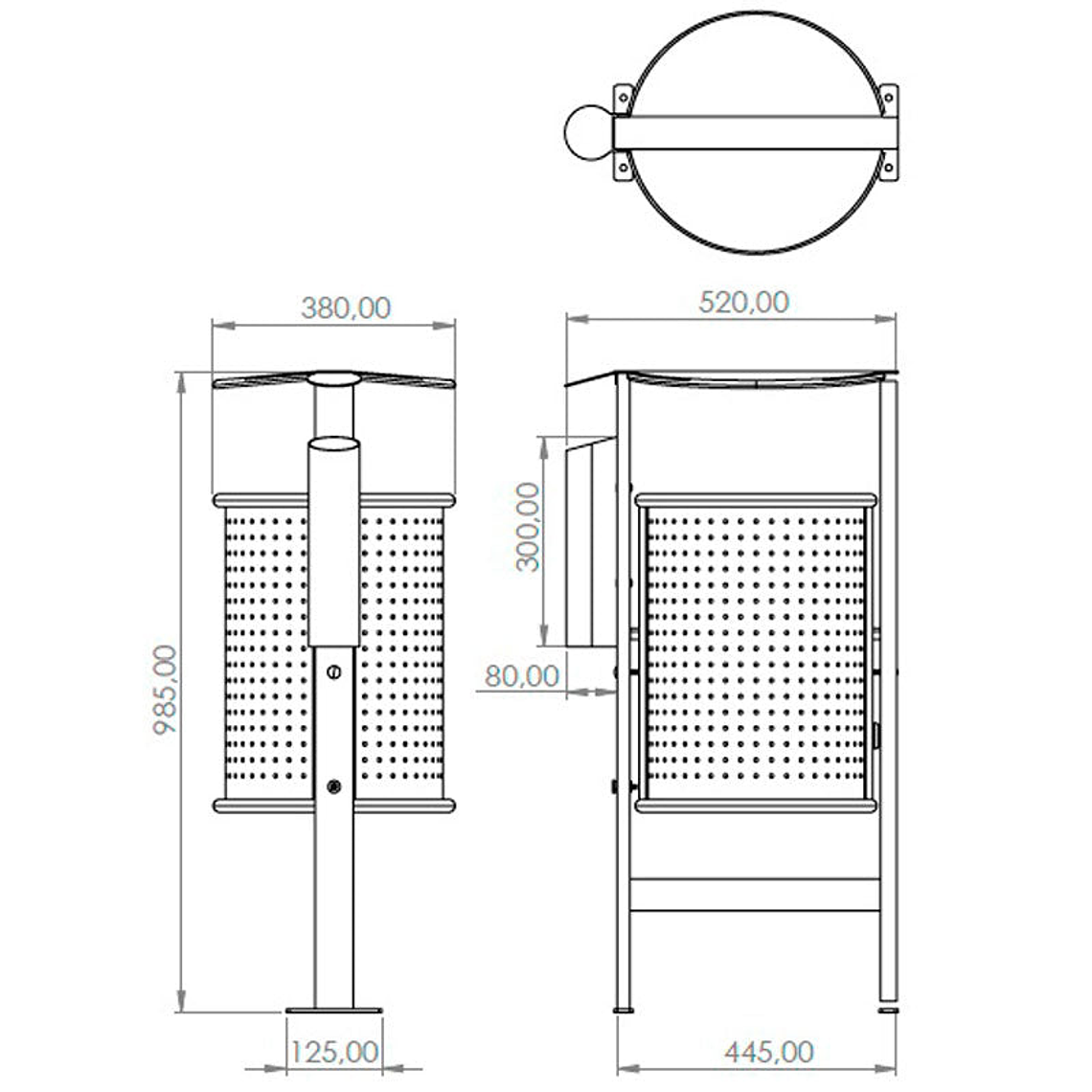 Papelera Urbana con Techado y Cenicero Circular Inox - 50 + 2 litros 3