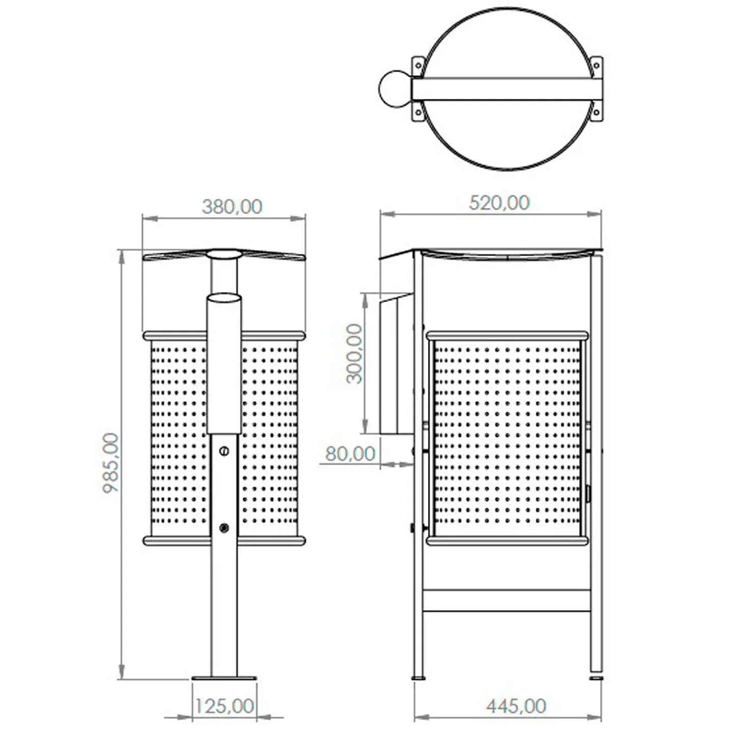Papelera Urbana con Techado y Cenicero Circular Inox - 50 + 2 litros 3