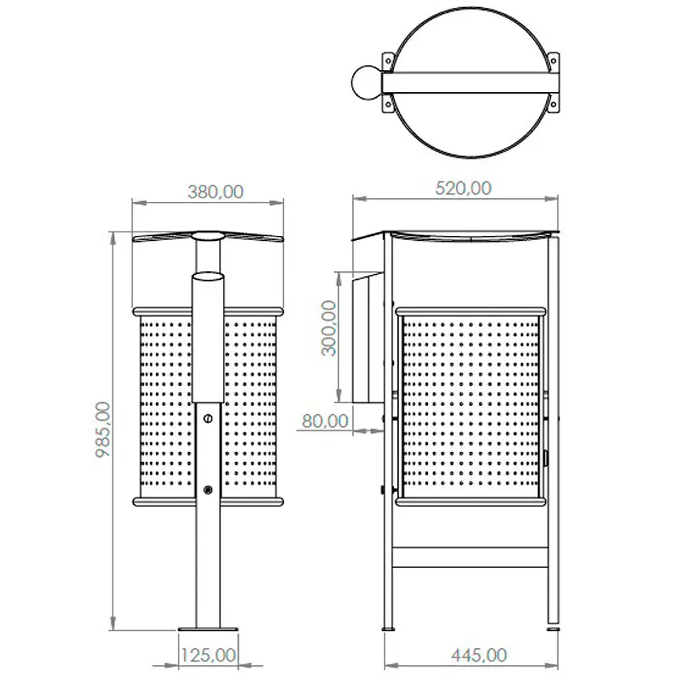 Papelera Urbana con Techado y Cenicero Circular Inox - 50 + 2 litros 3