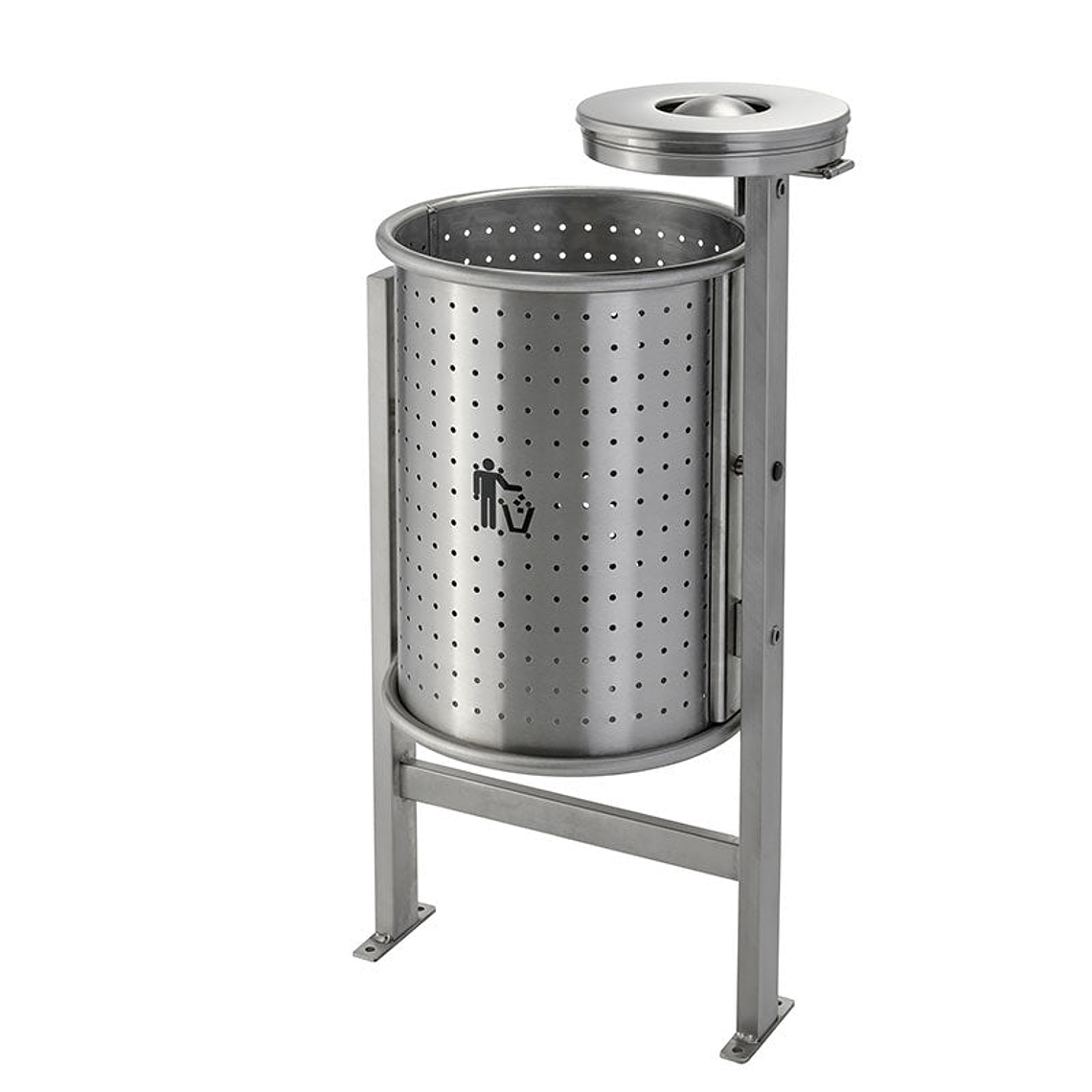 Papelera Urbana con Cenicero Circular Inox - 50 + 2 Litros 1