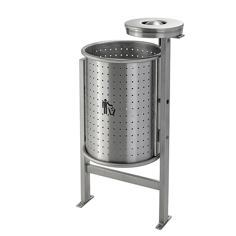 Papelera Urbana con Cenicero Circular Inox - 50 + 2 Litros