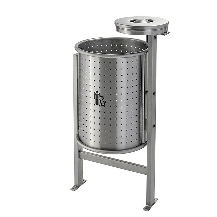 Papelera Urbana con Cenicero Circular Inox - 50 + 2 Litros 1