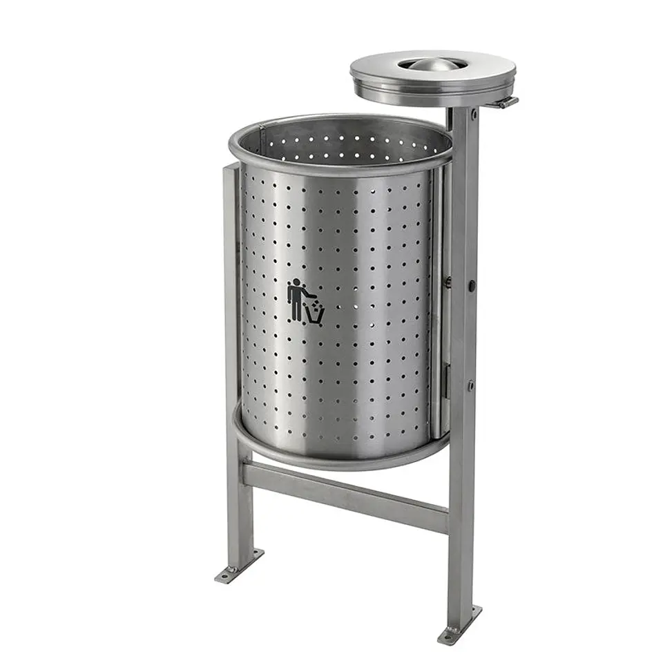 Papelera Urbana con Cenicero Circular Inox - 50 + 2 Litros 1