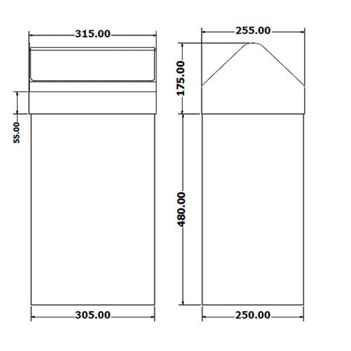Papelera Rectangular Inox Tapa Basculante - 38 Litros 2
