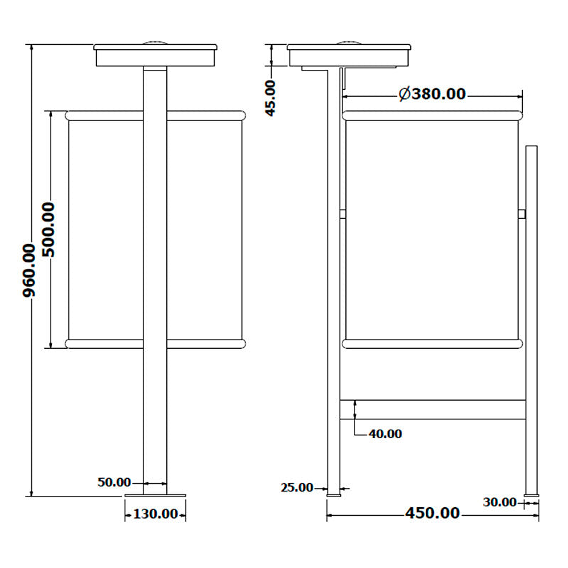 Papelera Urbana con Cenicero Circular Inox - 50 + 2 Litros 3
