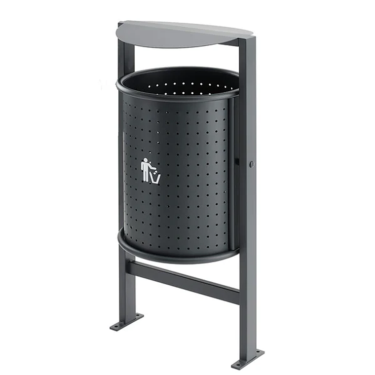 Papelera Urbana con Techado Circular Metálica - 50 Litros 1