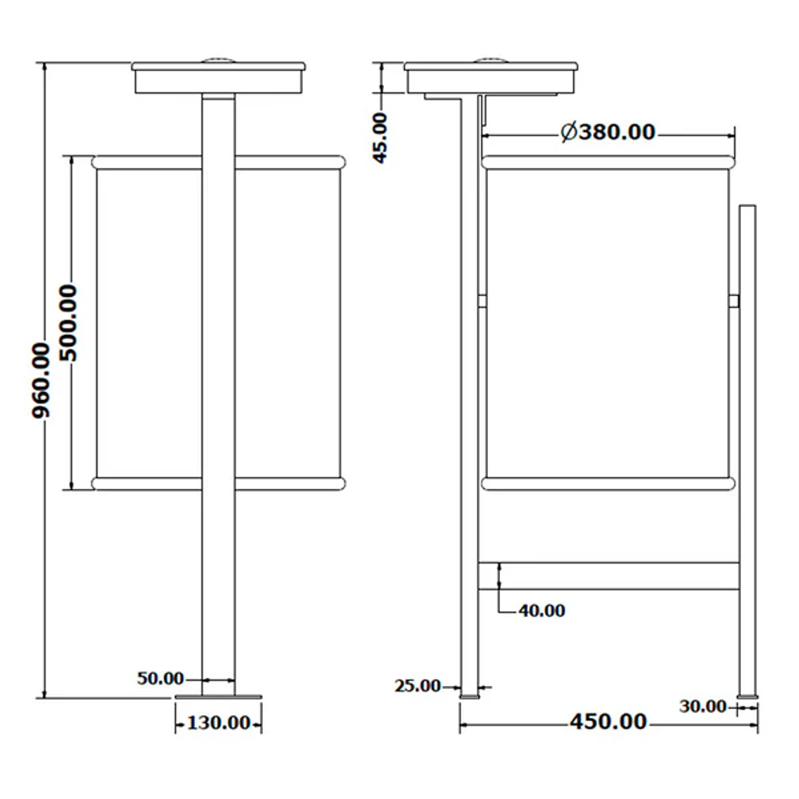 Papelera Urbana con Cenicero Circular Metálica - 50 + 2 Litros 3