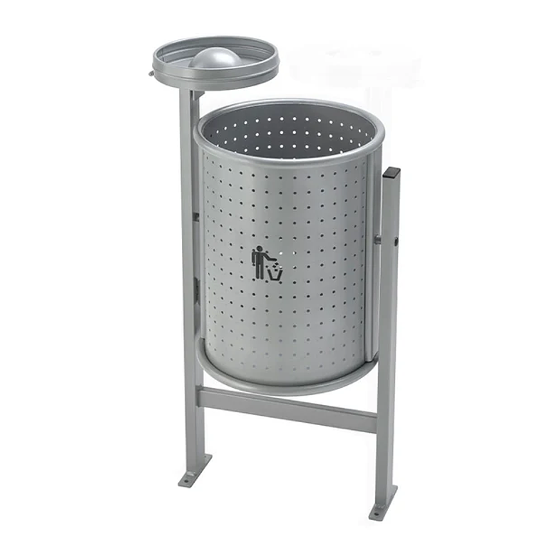 Papelera Urbana con Cenicero Circular Metálica - 50 + 2 Litros 1
