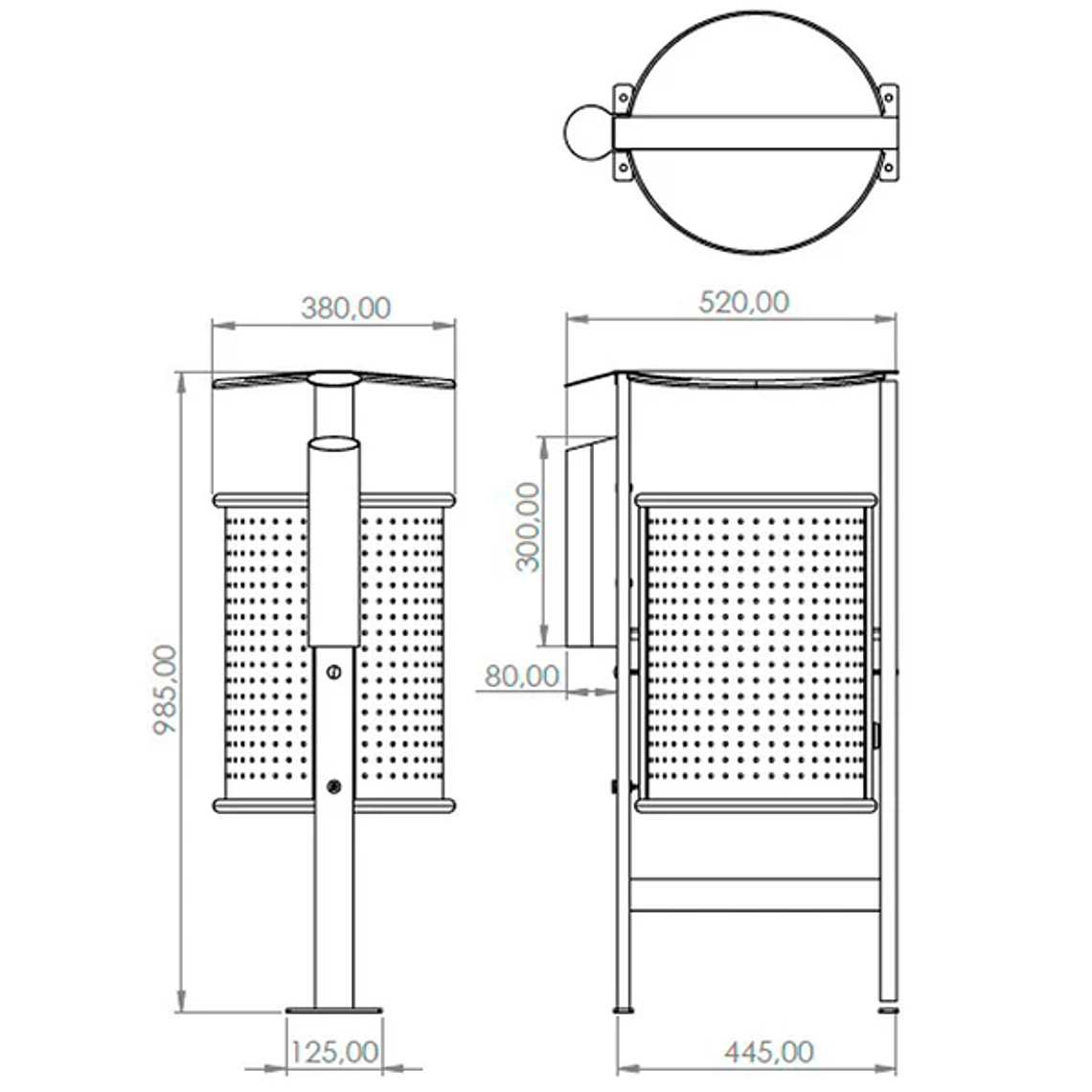 Papelera Urbana con Techado y Cenicero Circular Metálica – 50 + 2 Litros 2