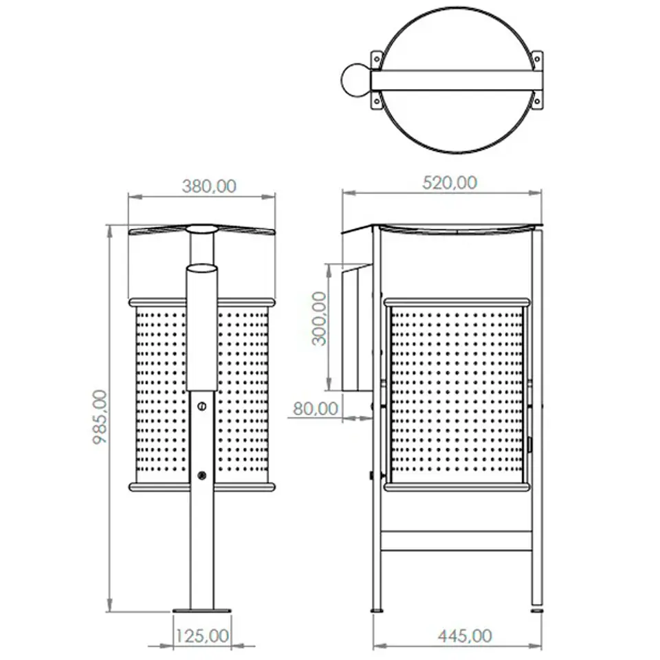 Papelera Urbana con Techado y Cenicero Circular Metálica – 50 + 2 Litros 2