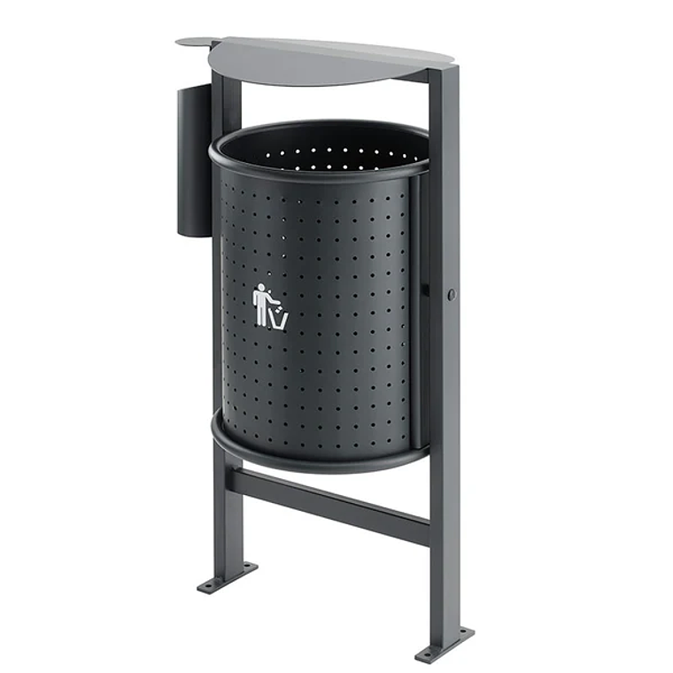 Papelera Urbana con Techado y Cenicero Circular Metálica – 50 + 2 Litros 1