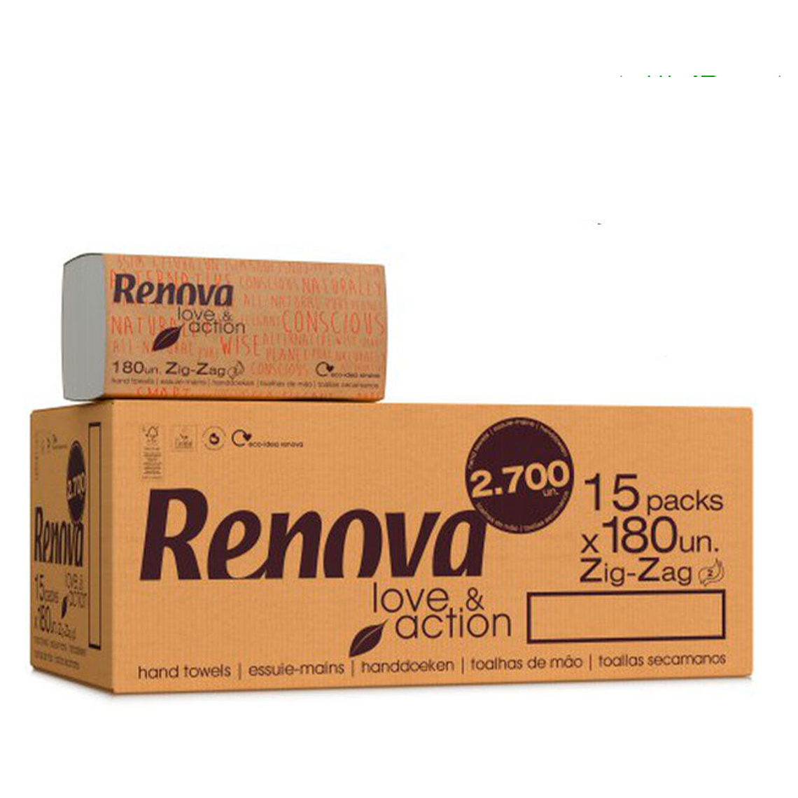 Papel Toalla Secamanos Zig Zag Renova Love & Action - 2700 Toallas 1