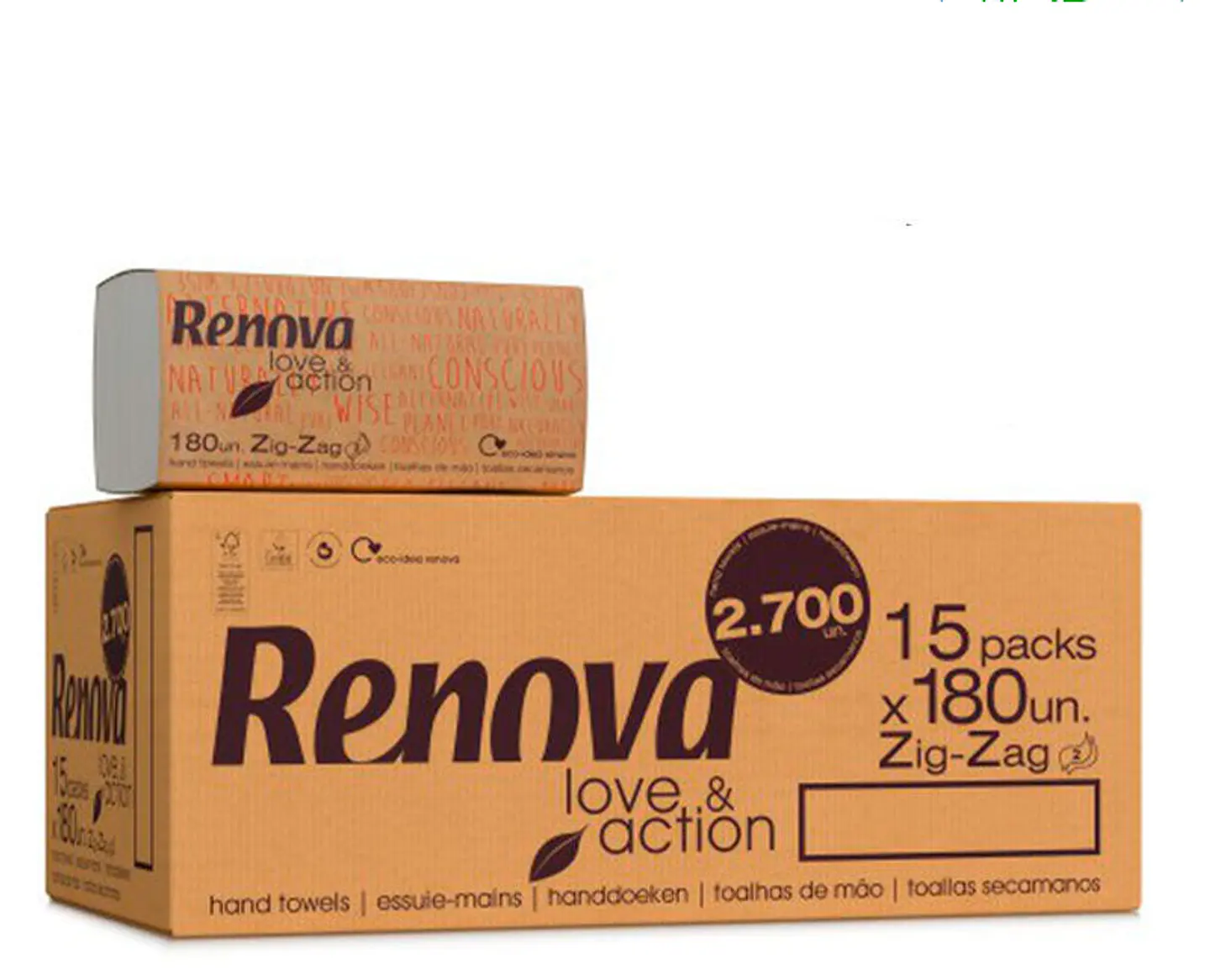 Papel Toalla Secamanos Zig Zag Renova Love & Action - 2700 Toallas 1