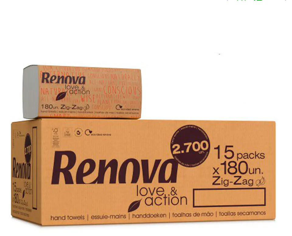 Papel Toalla Secamanos Zig Zag Renova Love & Action - 2700 Toallas 1