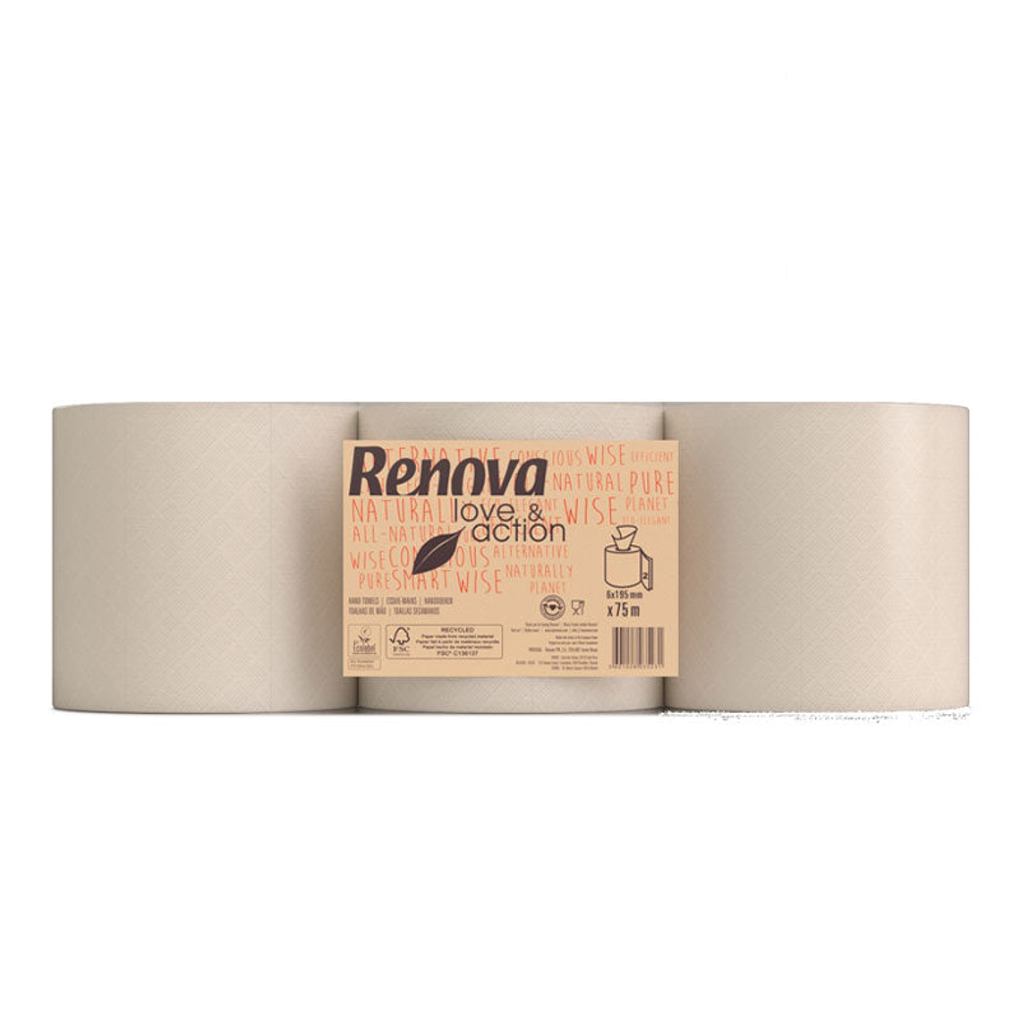 Papel Toalla Secamanos Mecha Renova Love & Action - 75 Metros  1