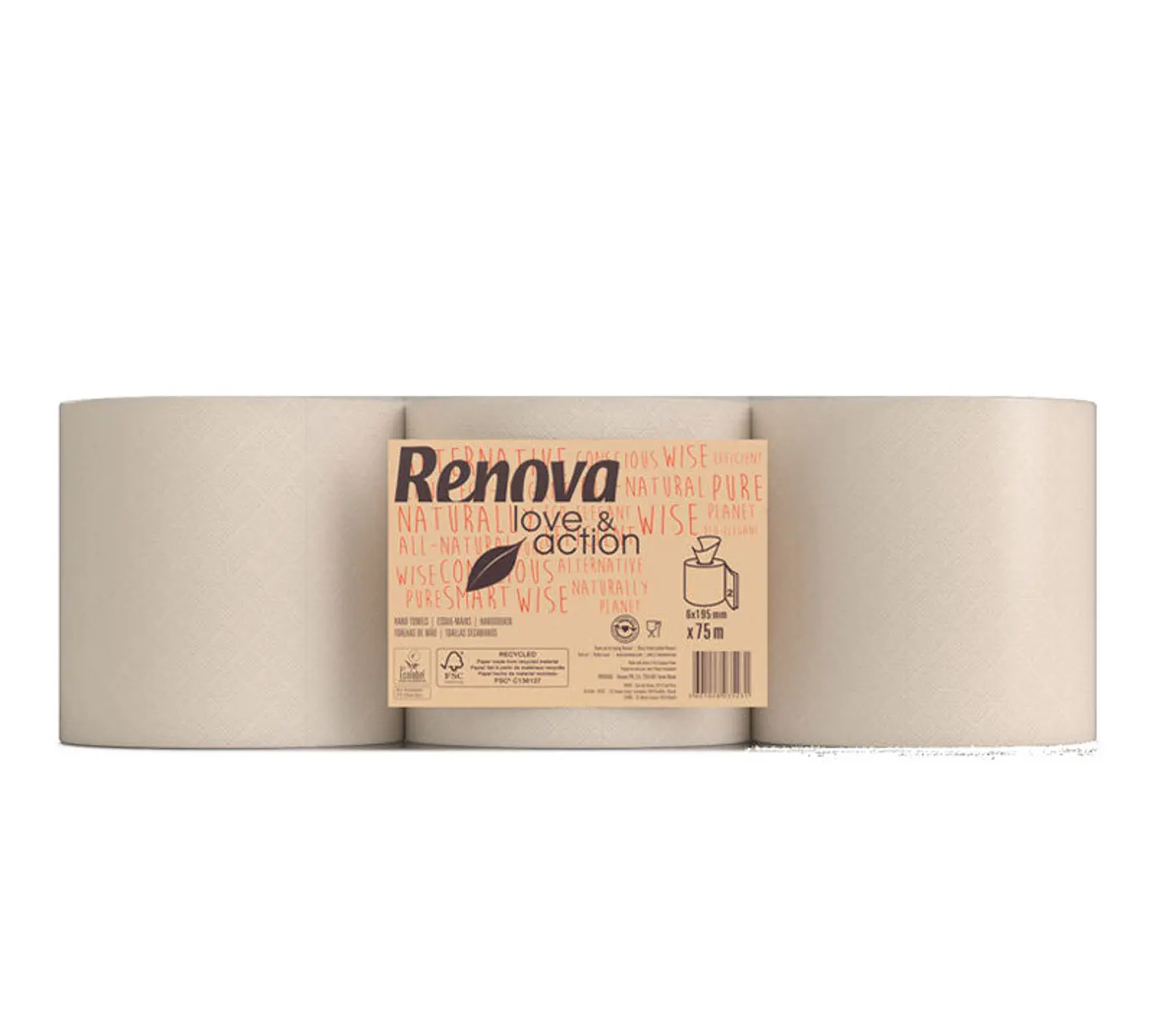 Papel Toalla Secamanos Mecha Renova Love & Action - 75 Metros  1