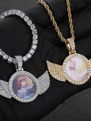  Hip Hop colgante  imagen conmemorativa collar foto personalizado Ángel grabado gratis 