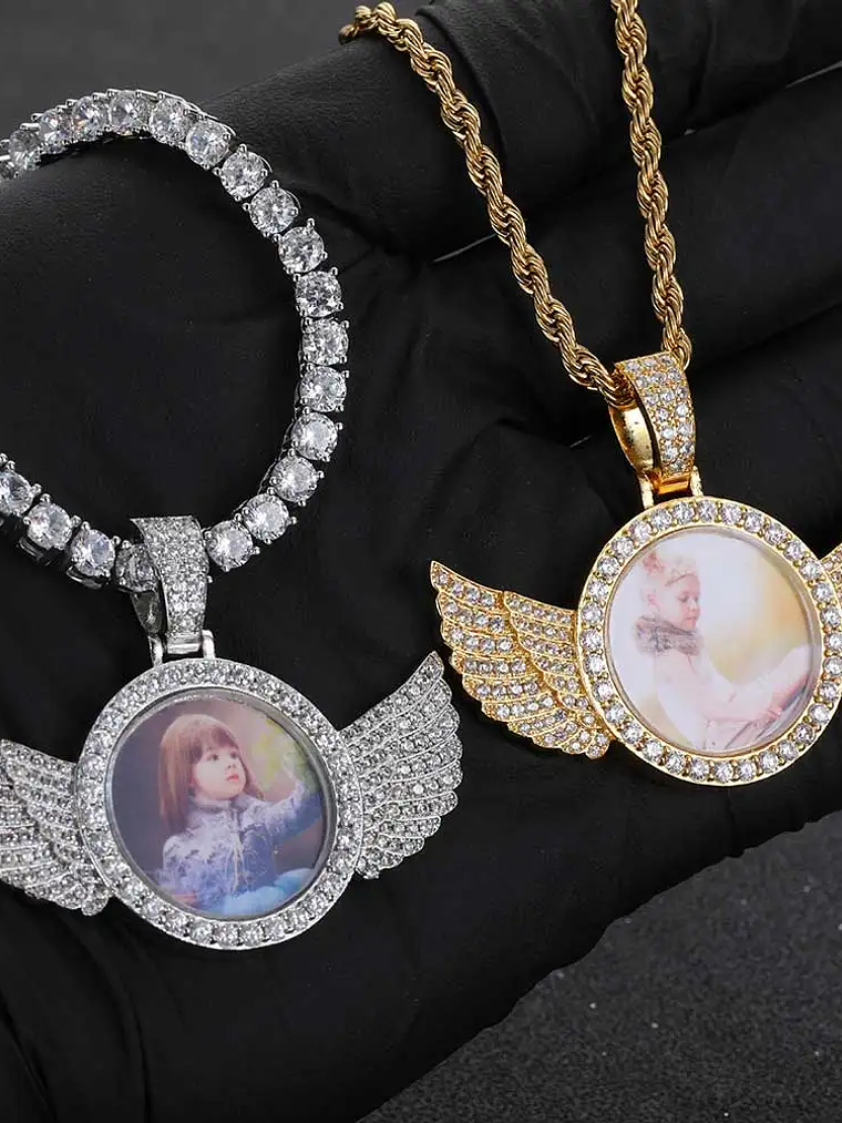  Hip Hop colgante  imagen conmemorativa collar foto personalizado Ángel grabado gratis  1