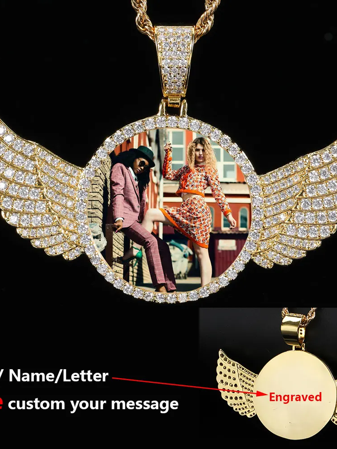  Hip Hop colgante  imagen conmemorativa collar foto personalizado Ángel grabado gratis  2