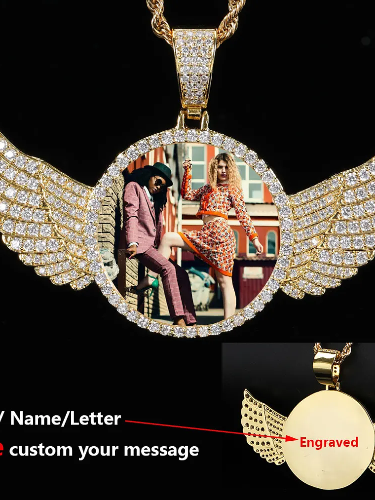  Hip Hop colgante  imagen conmemorativa collar foto personalizado Ángel grabado gratis  2