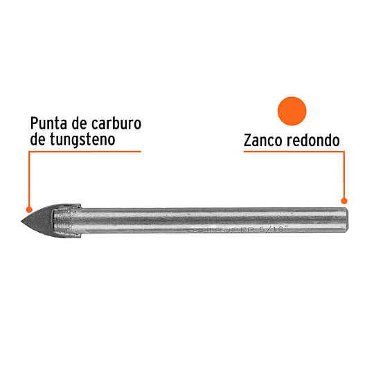 Broca Punta Flecha Para Vidrio y Ceramica 5/16. 